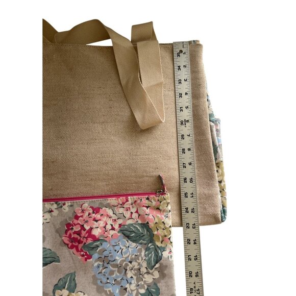 DSW Tan Blue Floral Print Large Canvas Tote Bag & Zip Pouch Set - Picture 5 of 9